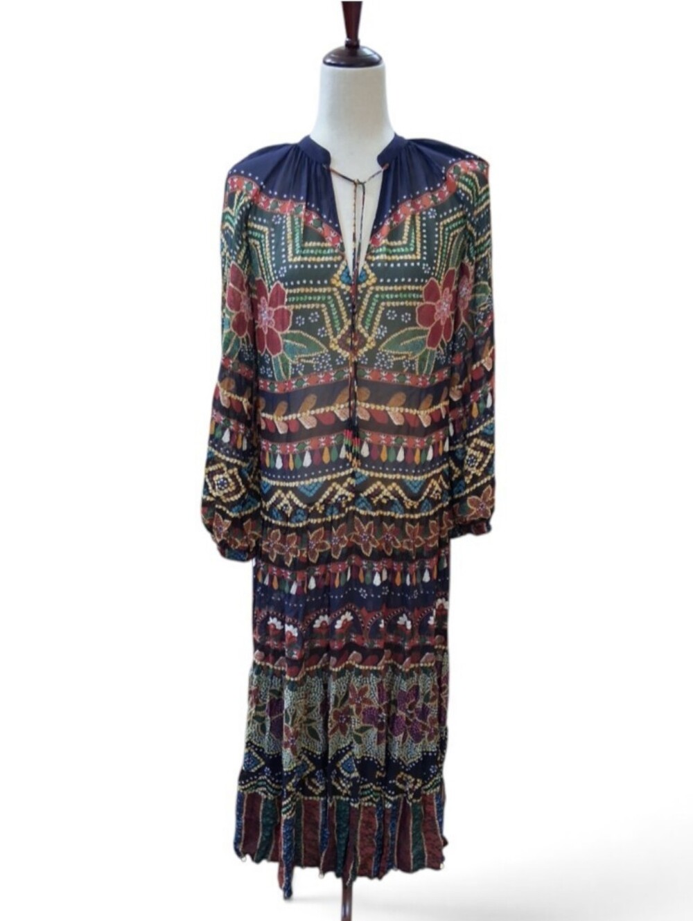 NWT FARM RIO Graphic Shine Maxi Dress Small Metallic Lurex Coin Sequin Hem $275 - Picture 3 of 13